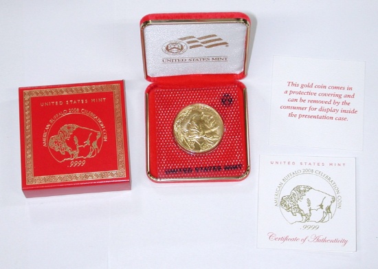 2008 ONE OUNCE $50 GOLD BUFFALO CELEBRATION COIN in BOX