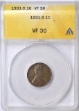 1931-S LINCOLN CENT - ANACS VF30