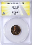 1940 PROOF LINCOLN CENT - ANACS PF64 RB