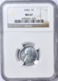 1943 STEEL CENT - NGC MS67