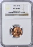 1951-D LINCOLN CENT - NGC MS66 RED