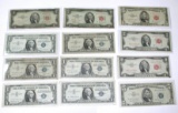 GROUP OF SILVER CERTIFICATES & RED SEAL NOTES - $24 FACE