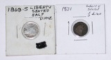 TWO (2) SEATED LIBERTY HALF DIMES - 1851 & 1868-S