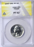 1940 PROOF WASHINGTON QUARTER - ANACS PF62