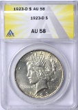 1923-D PEACE DOLLAR - ANACS AU58