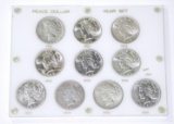 PEACE DOLLAR 10-COIN YEAR SET - 1921 to 1935 - INCLUDING 1921 & 1928 KEY DATES