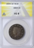 1824 LARGE CENT - ANACS VG8