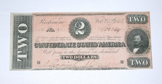 FEB 17, 1864 CONFEDERATE $2 NOTE - UNCIRCULATED