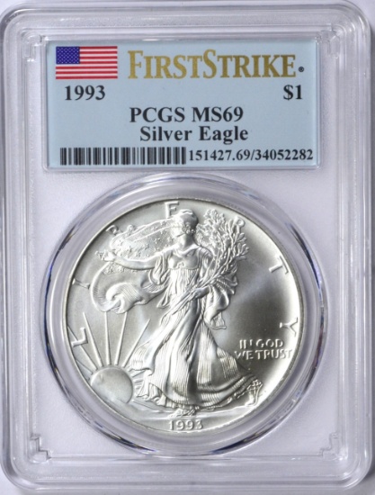 1993 SILVER EAGLE - PCGS MS69 - FIRST STRIKE