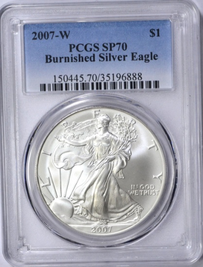 2007-W BURNISHED SILVER EAGLE - PCGS SP70