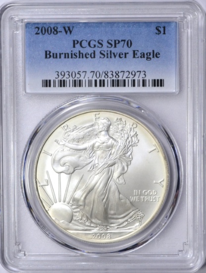 2008-W BURNISHED SILVER EAGLE - PCGS SP70