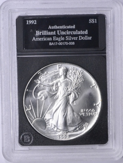 1992 UNCIRCULATED SILVER EAGLE in HOLDER