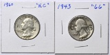 TWO (2) COUNTERSTAMPED SILVER WASHINGTON QUARTERS