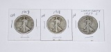 THREE (3) WALKING LIBERTY HALVES - 1917, 1918, 1927-S