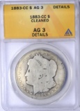 1883-CC MORGAN DOLLAR - ANACS AG3 DETAILS CLEANED