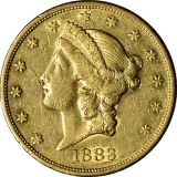 1883-S LIBERTY HEAD $20 GOLD PIECE - ATTRACTIVE NEAR UNC