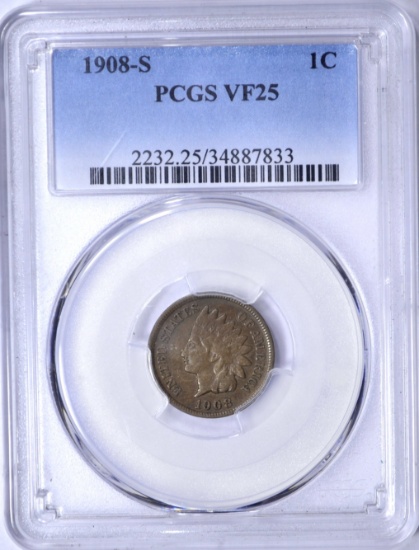 1908-S INDIAN HEAD CENT - PCGS VF25
