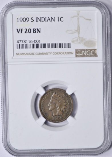 1909-S INDIAN HEAD CENT - NGC VF20