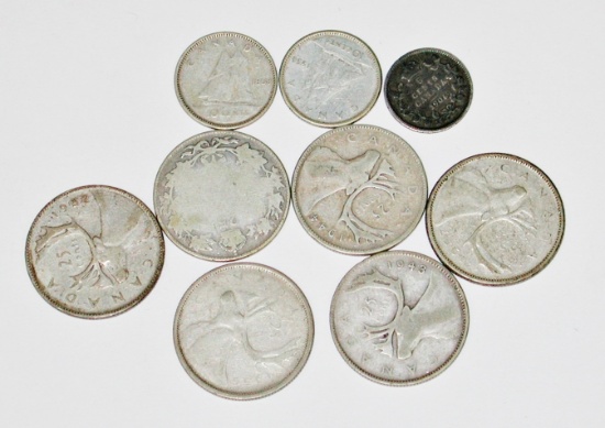 CANADA - NINE (9) SILVER COINS - 5 CENTS, 10 CENTS, 25 CENTS