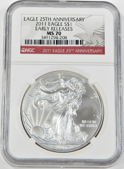 2011 SILVER EAGLE - 25th ANNIVERSARY - NGC MS70 EARLY RELEASES
