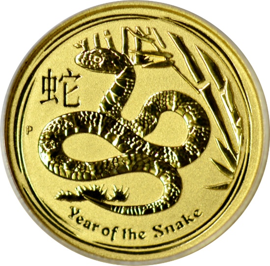2013 AUSTRALIA LUNAR SERIES $5 GOLD - YEAR of the SNAKE - 1/20 TROY OUNCE