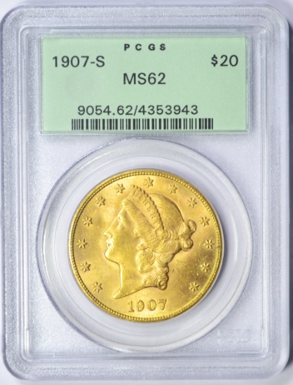 1907-S LIBERTY HEAD $20 GOLD PIECE - PCGS MS62 - OLD GREEN HOLDER