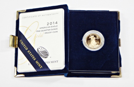 2014 PROOF $10 GOLD AMERICAN EAGLE - 1/4 TROY OZ - IN VELVET BOX