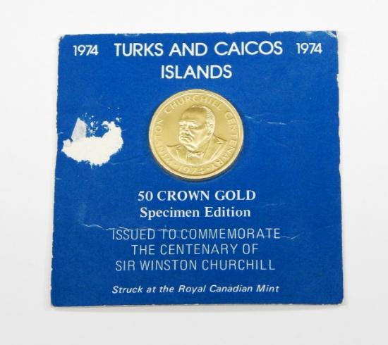 1974 TURKS & CAICOS 50 CROWN GOLD PIECE