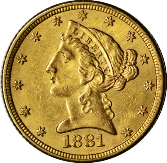 1881 LIBERTY HEAD $5 GOLD PIECE