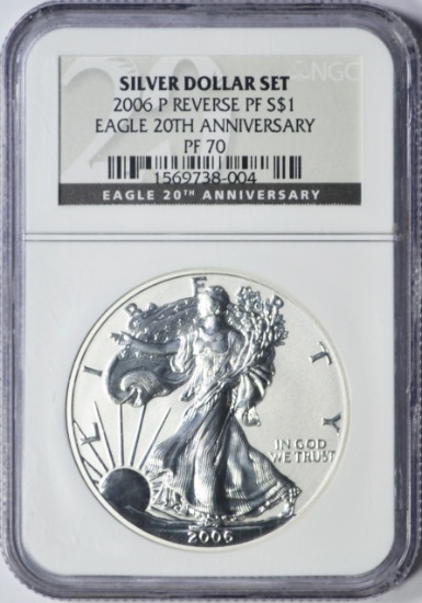 2006 REVERSE PROOF SILVER EAGLE - 20th ANNIVERSARY - NGC PF70