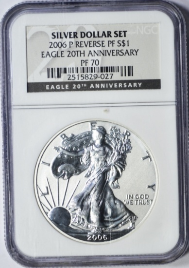 2006 REVERSE PROOF SILVER EAGLE - 20th ANNIVERSARY - NGC PF70