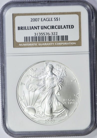 2007 SILVER EAGLE - NGC BRILLIANT UNCIRCULATED