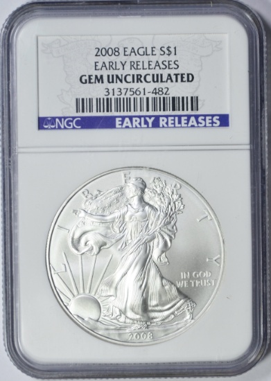 2008 SILVER EAGLE - NGC GEM UNCIRCULATED - EARLY RELEASES