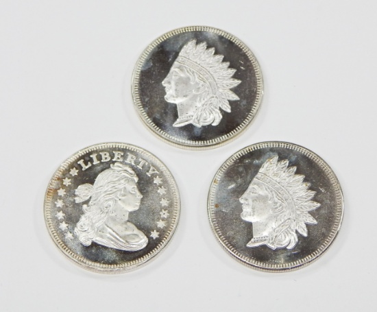 THREE (3) ONE OUNCE .999 FINE SILVER ROUNDS
