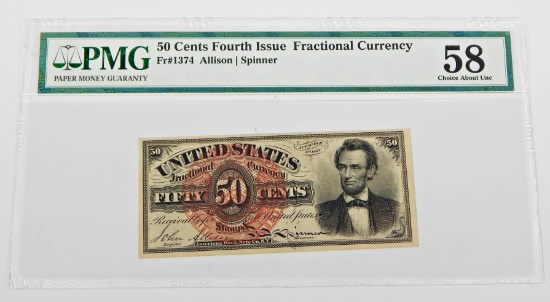 FOURTH ISSUE 50 CENT FRACTIONAL NOTE - FR# 1374 - PMG 58 ABOUT UNC
