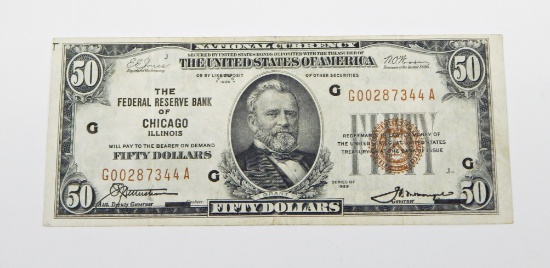 1929 $50 NATIONAL CURRENCY - FEDERAL RESERVE BANK of CHICAGO