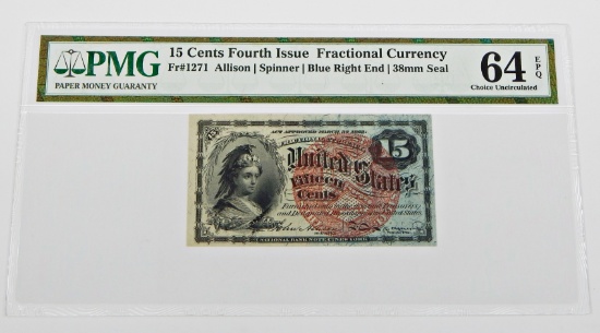 FOURTH ISSUE 15 CENT FRACTIONAL NOTE - FR# 1271 - PMG 64 EPQ