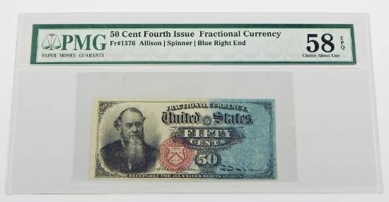 FOURTH ISSUE 50 CENT FRACTIONAL NOTE - FR# 1376 - PMG 58 EPQ ABOUT UNC