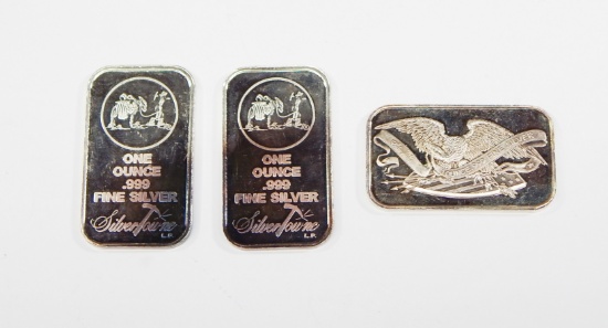 THREE (3) 1 OZ .999 FINE SILVER BARS from SILVERTOWNE