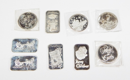 NINE (9) CHRISTMAS & GRADUATION 1 OZ .999 FINE SILVER BARS & ROUNDS