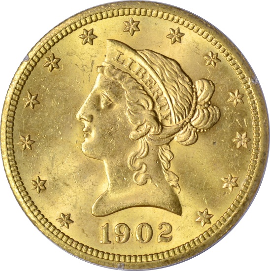 1902-S $10 LIBERTY HEAD GOLD PIECE - PCGS MS63 - 1st GENERATION RATTLER HOLDER