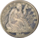 1842-O SEATED LIBERTY HALF - COUNTERSTAMPED