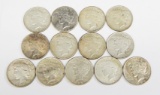 13 CIRCULATED PEACE DOLLARS dated 1922 to 1925-S