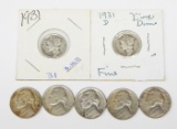 5 BETTER JEFFERSON NICKELS + 1931 & 1931-D MERCURY DIMES