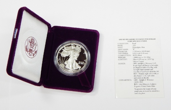1993 PROOF SILVER EAGLE in BOX with COA
