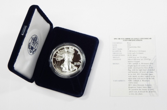 1994 PROOF SILVER EAGLE in BOX with COA