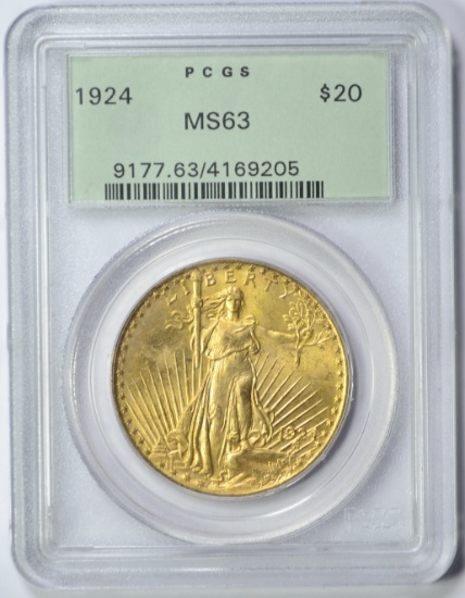 1924 ST GAUDEN'S $20 GOLD PIECE - PCGS MS63 - OLD GREEN HOLDER