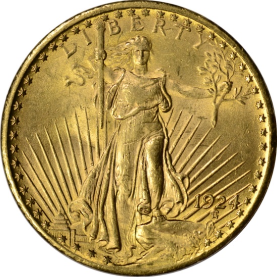 1924 ST GAUDEN'S $20 GOLD PIECE - UNCIRCULATED