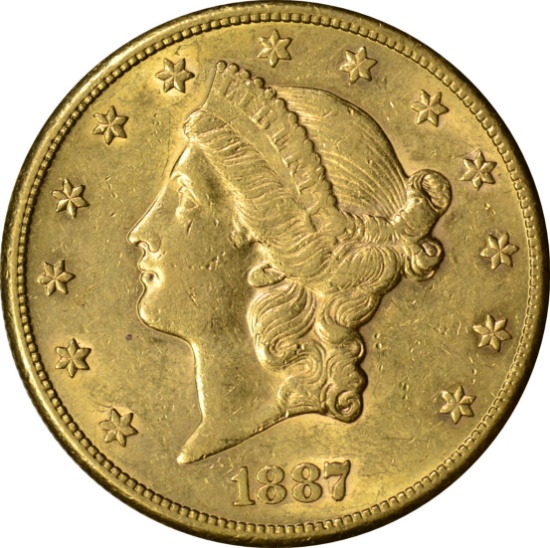 1887-S LIBERTY $20 GOLD PIECE - ABOUT UNCIRCULATED