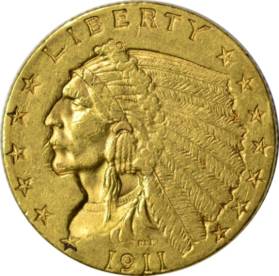 1911 INDIAN HEAD $2.50 GOLD PIECE - NEAR UNCIRCULATED